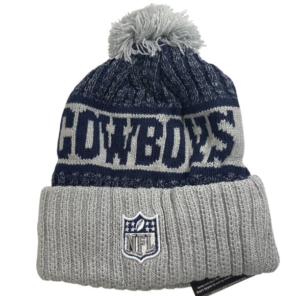 Dallas Cowboys New Era NFL On-Field Pom Knit Beanie Hat Gray & Navy - Picture 2 of 7